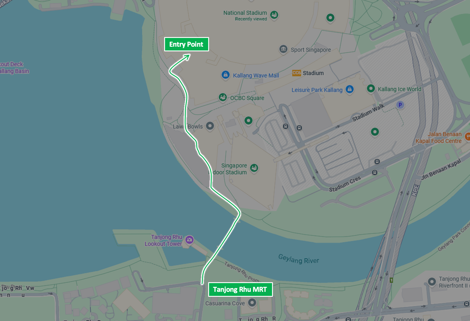 Directions from Tanjong Rhu MRT to National Stadium